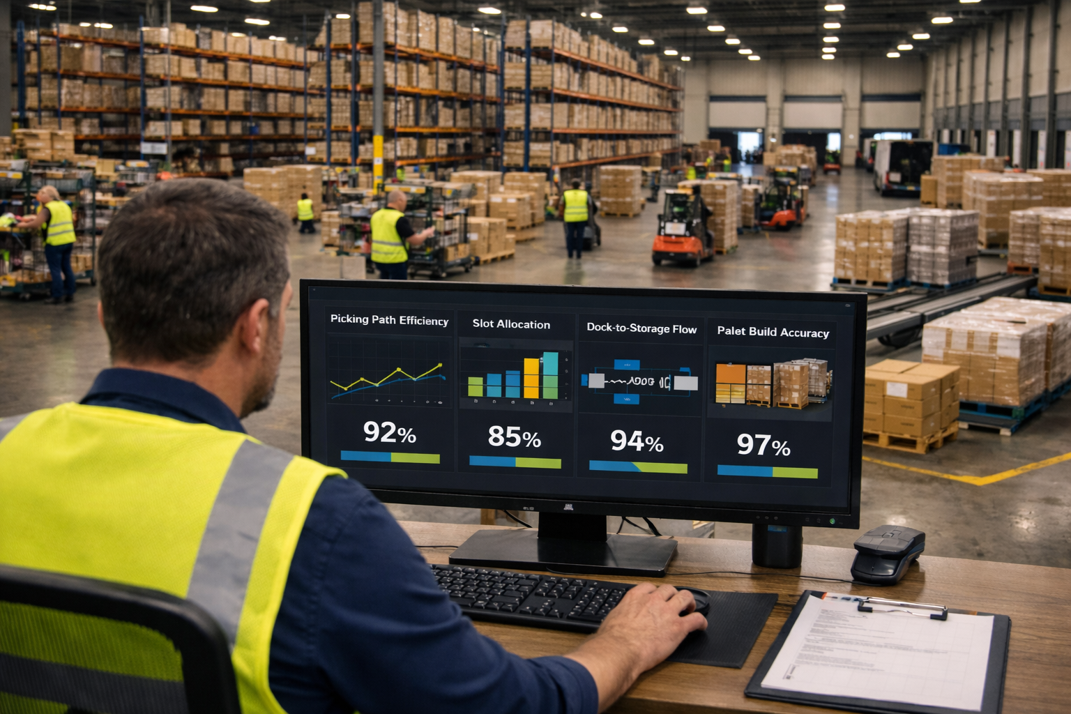 agent-powered WMS managing warehouse picking, slotting, put-away, and packaging operations